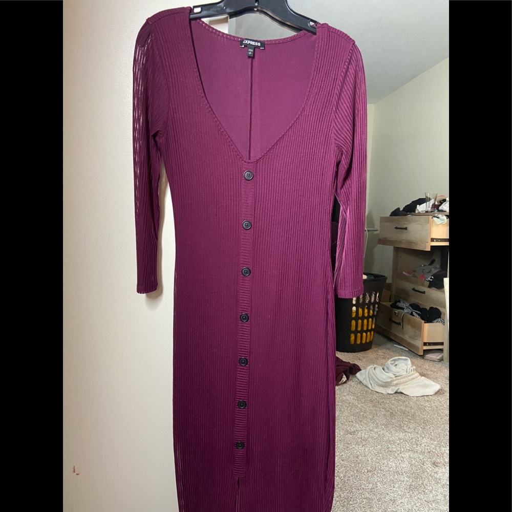 EXPRESS Plum Ribbed MIDI Dress